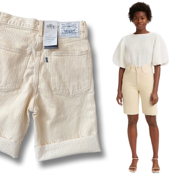 Levi's® Made & Crafted® COLUMN WOMEN'S SHORTS Soleil White Pinstripe - Picture 12 of 15